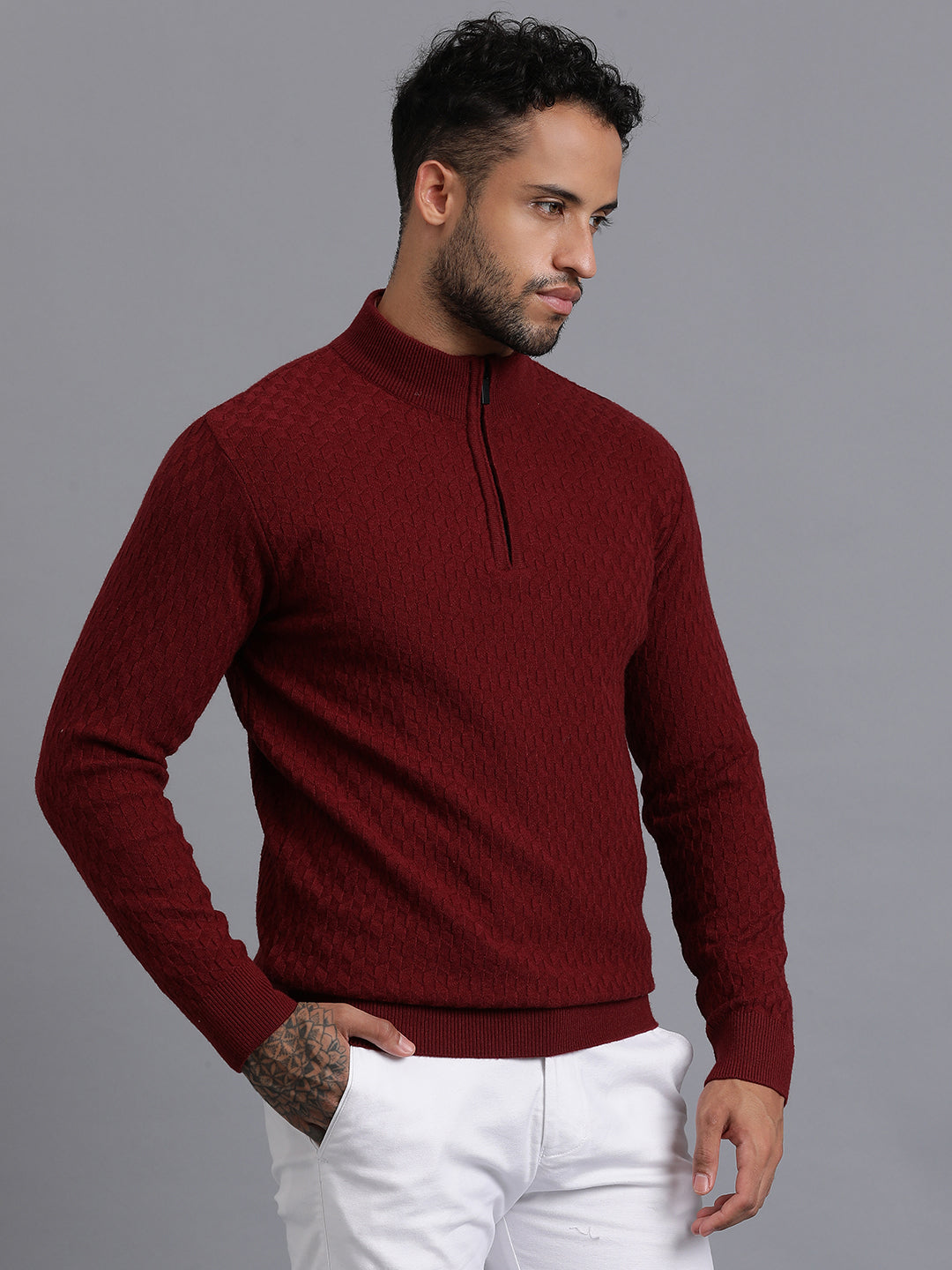Half-Zipper Knitted Unisex Wool Unisex Sweater