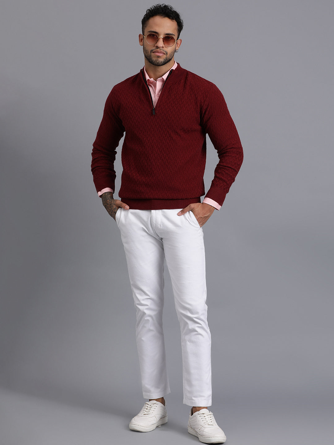 Half-Zipper Knitted Unisex Wool Unisex Sweater