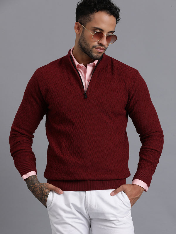 Half-Zipper Knitted Unisex Wool Unisex Sweater