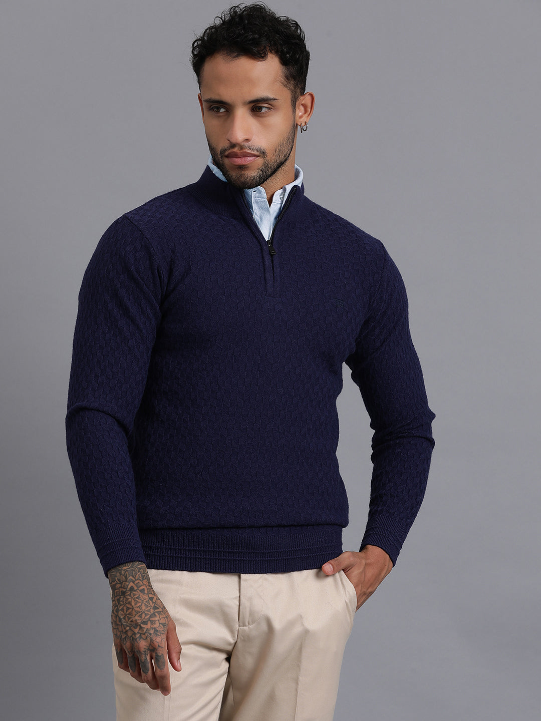 Half-Zipper Knitted Unisex Wool Unisex Sweater
