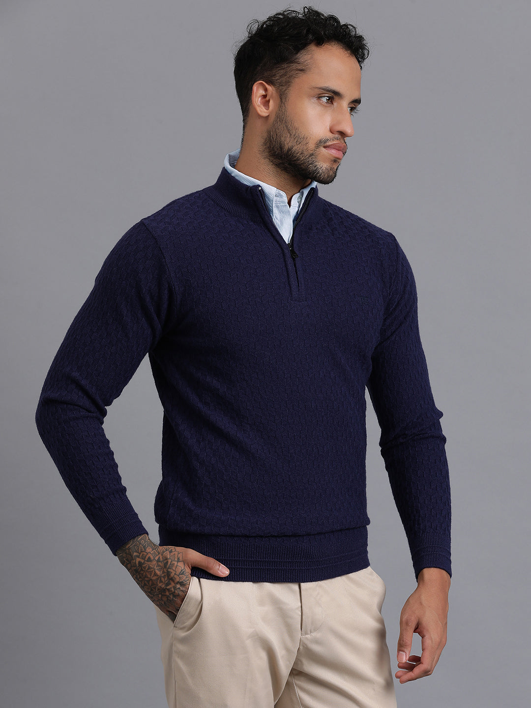 Half-Zipper Knitted Unisex Wool Unisex Sweater