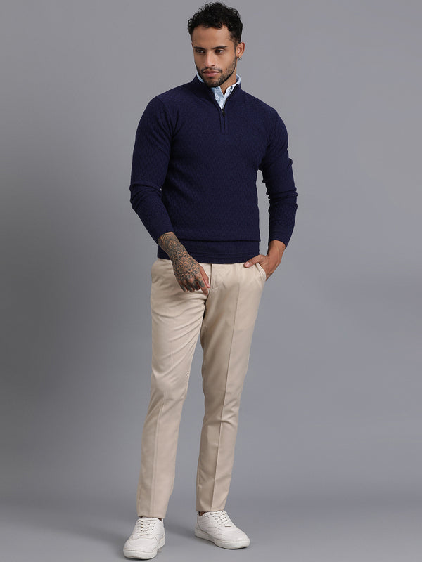 Half-Zipper Knitted Unisex Wool Unisex Sweater