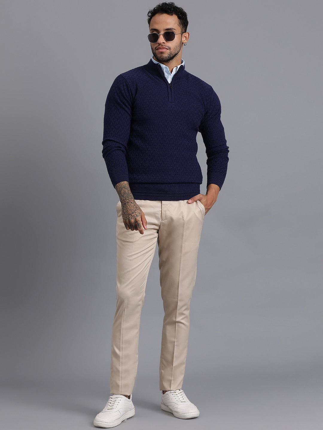Half-Zipper Knitted Unisex Wool Unisex Sweater