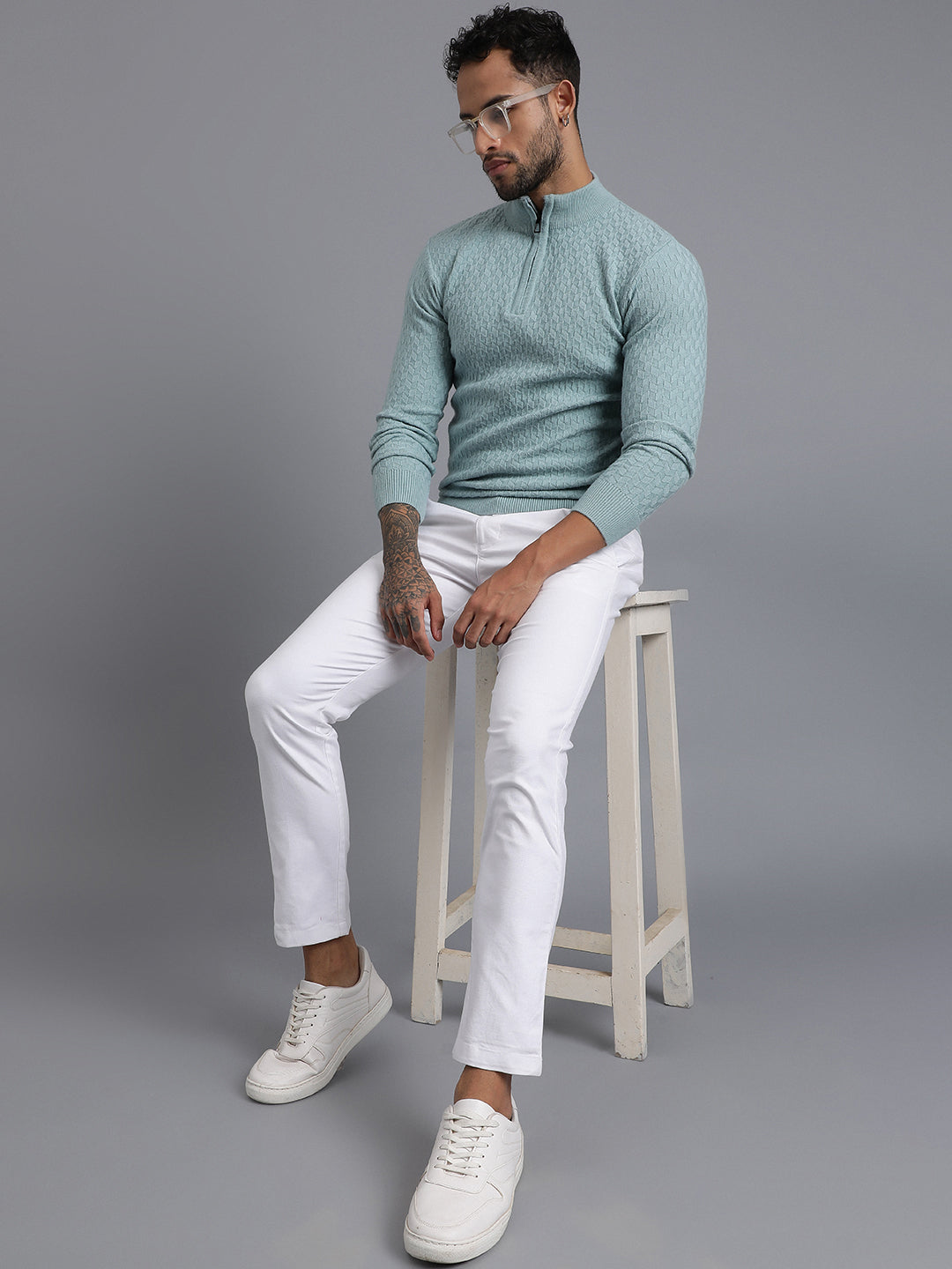 Half-Zipper Knitted Unisex Wool Unisex Sweater