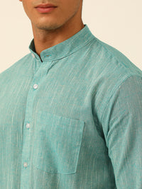 Teal Textured Premium Cotton Linen Regular Fit Solid Shirt