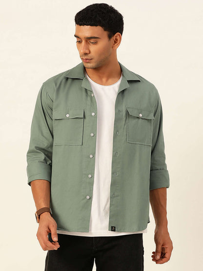 Premium Light Teal Cargo Regular Fit Unisex Cotton Overshirt