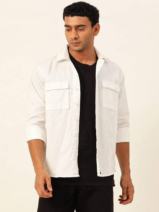 Premium White Cargo Regular Fit Unisex Cotton Overshirt