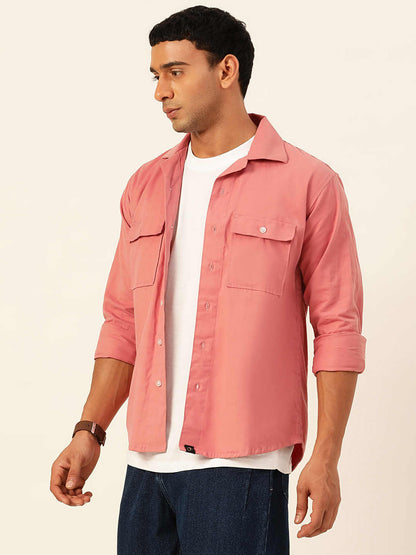 Premium Pink Cargo Regular Fit Unisex Cotton Overshirt