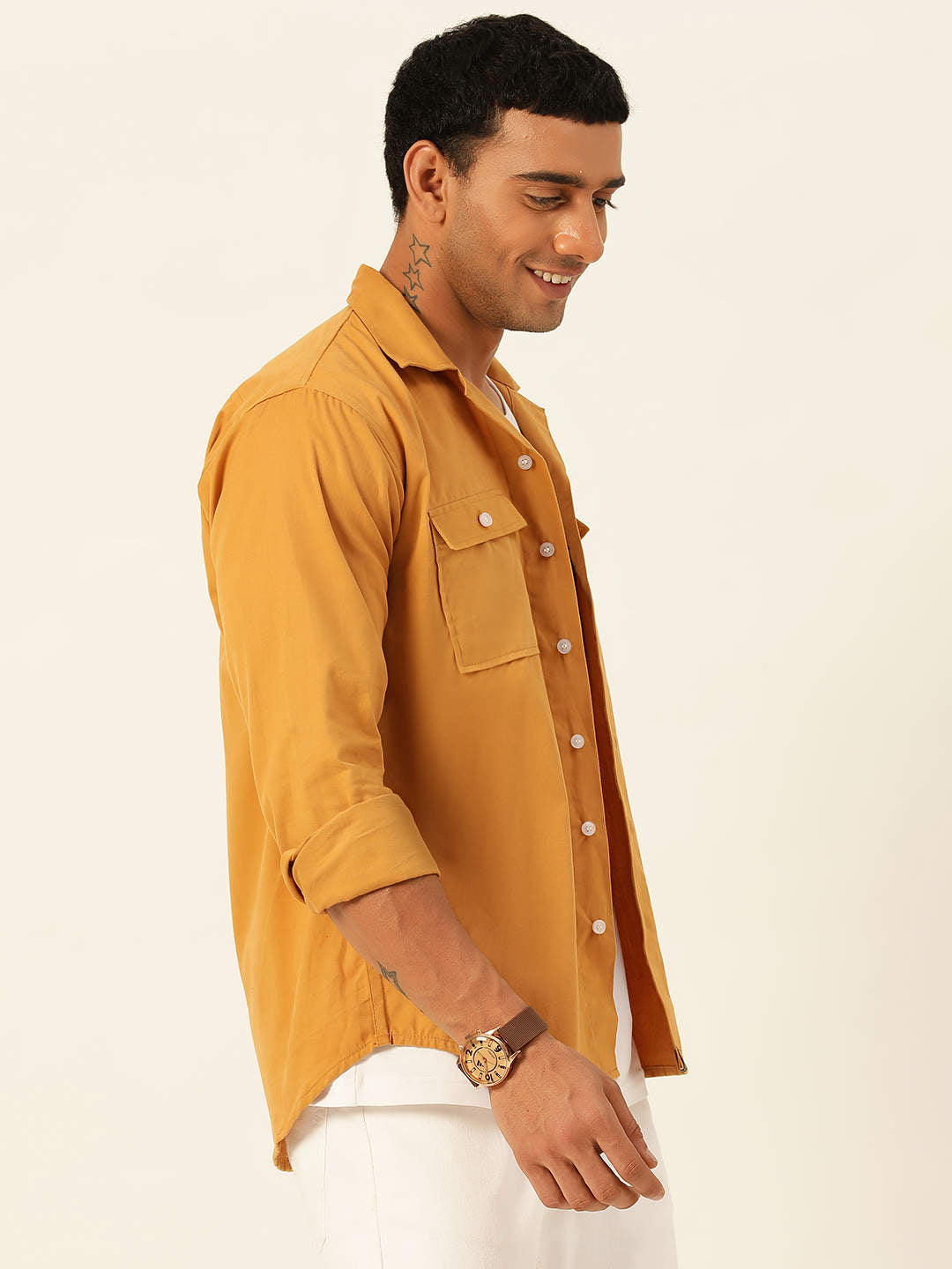 Premium Mustard Cargo Regular Fit Unisex Cotton Overshirt