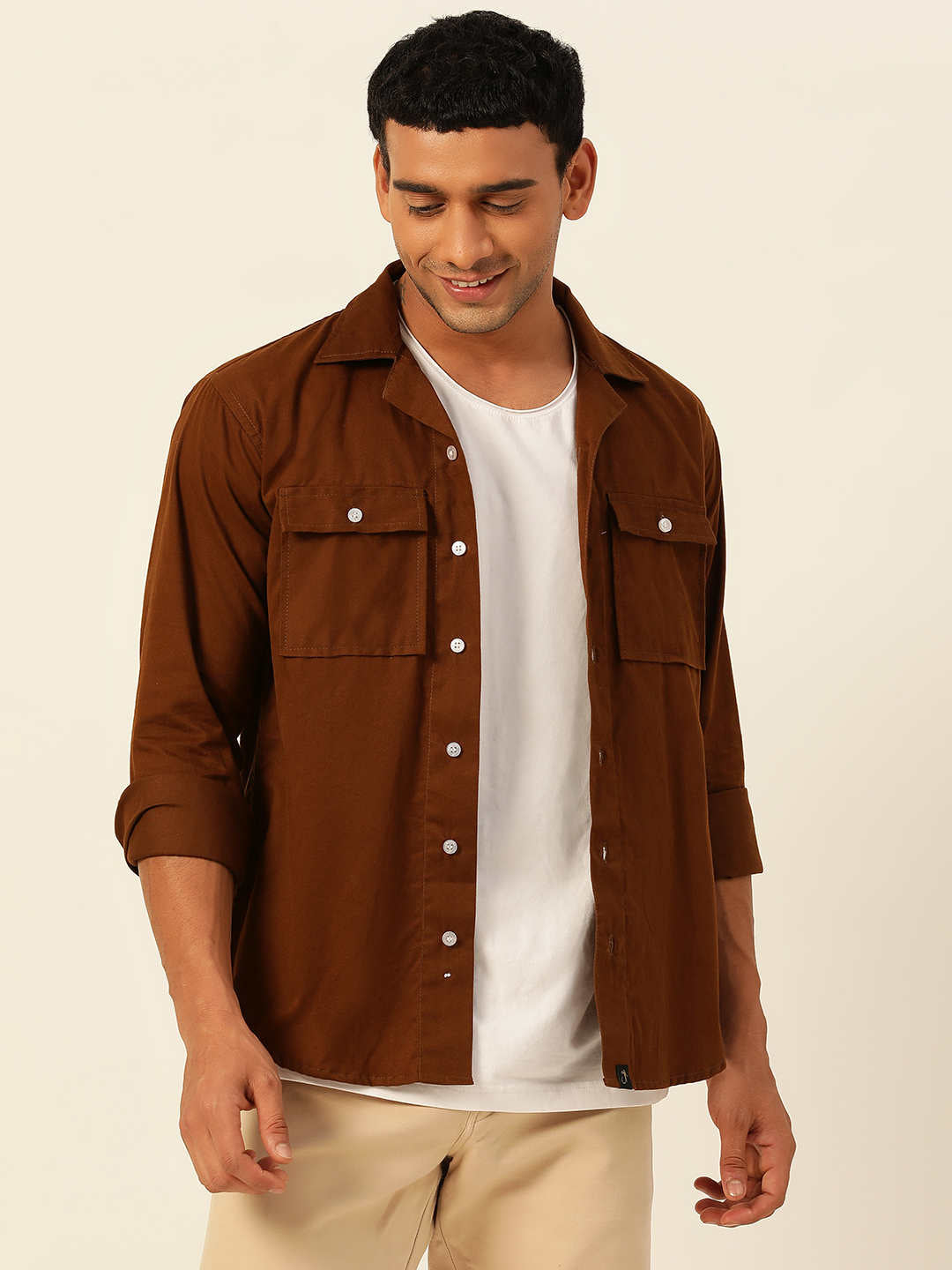 Premium Chocolate Brown Cargo Regular Fit Unisex Cotton Overshirt