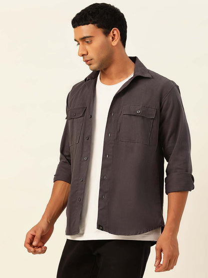 Premium Dark Grey Cargo Regular Fit Unisex Cotton Overshirt