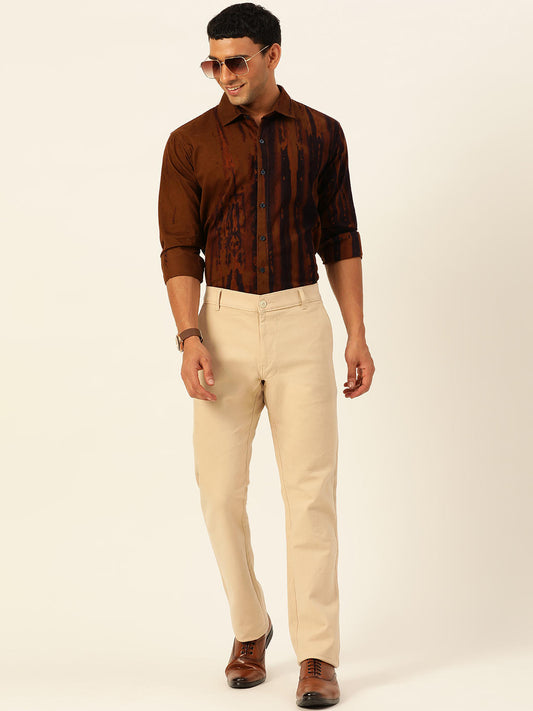 Designer Brown with Purple Slim Fit Cargo Pure Cotton Shirt