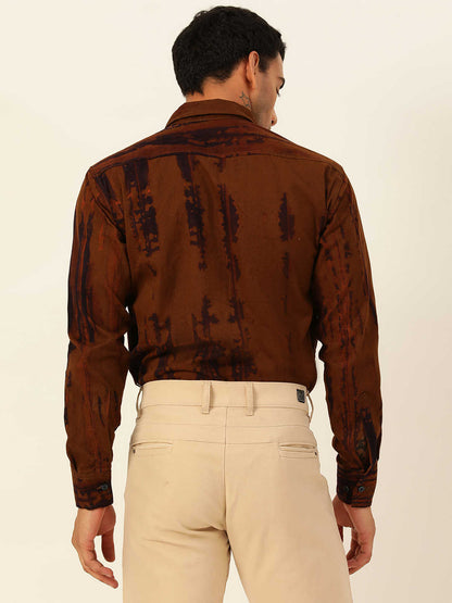 Designer Brown with Purple Slim Fit Cargo Pure Cotton Shirt
