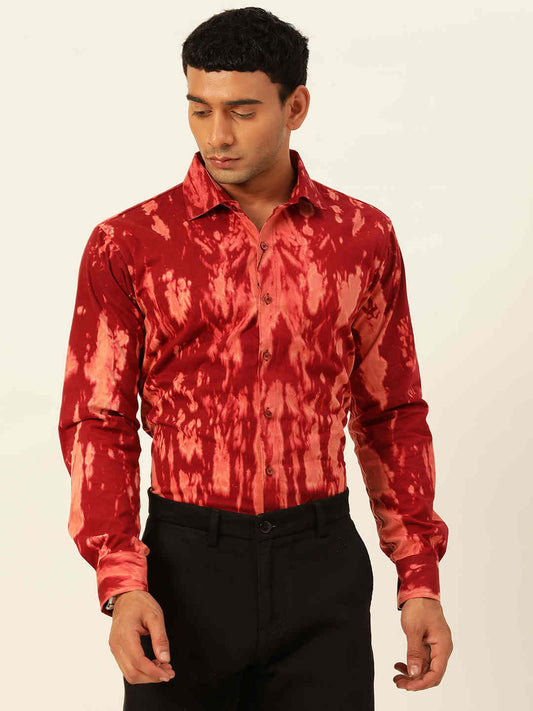 Designer Maroon with Pink Slim Fit Cargo Pure Cotton Shirt