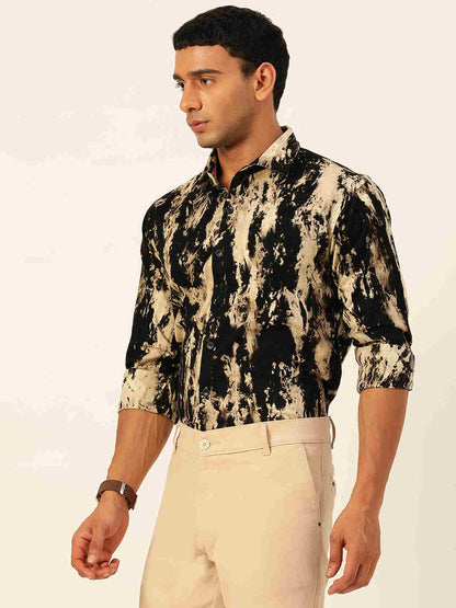 Designer Black with Beige Slim Fit Cargo Pure Cotton Shirt