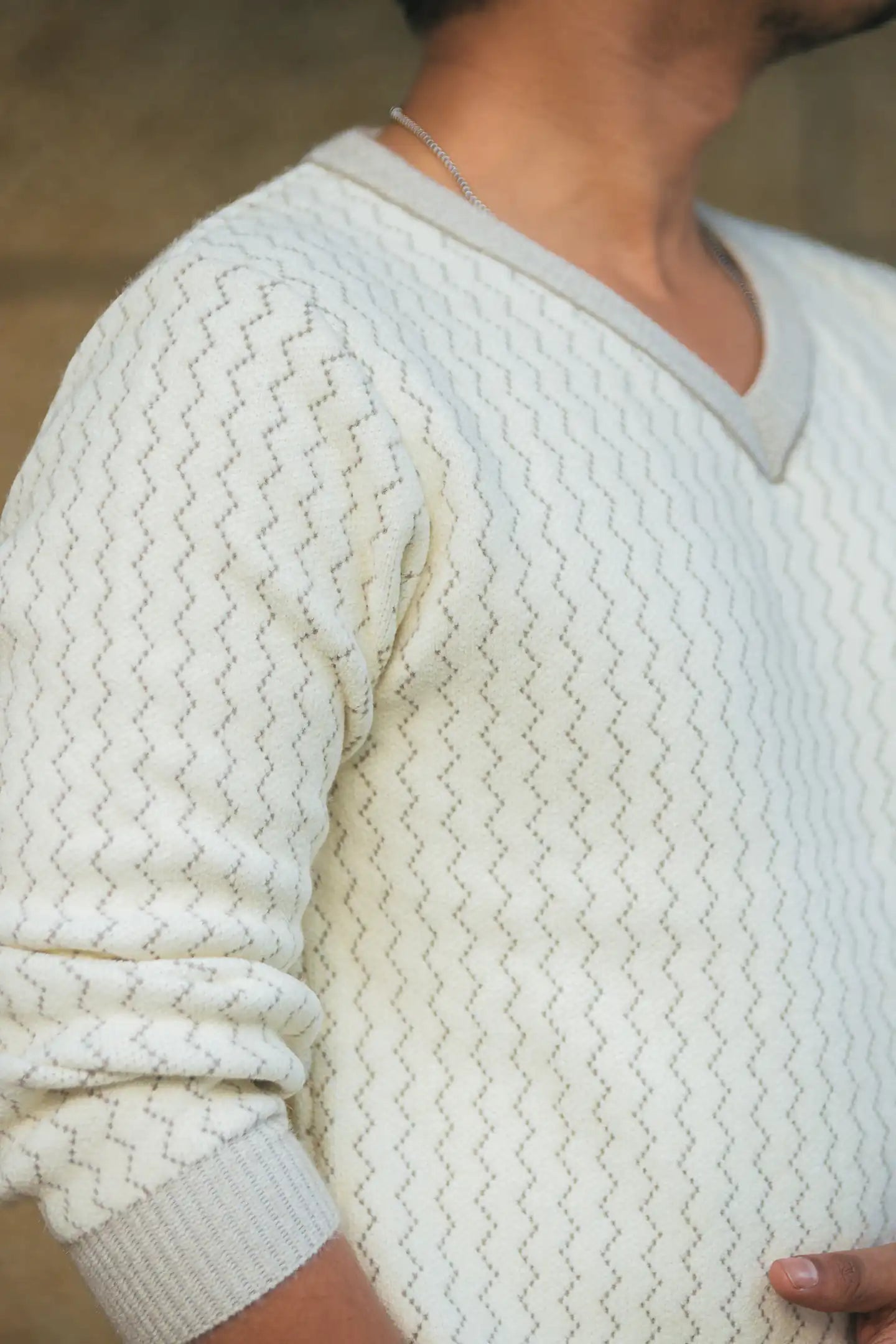 Designer V-Neck Knitted Sweater - Main Image