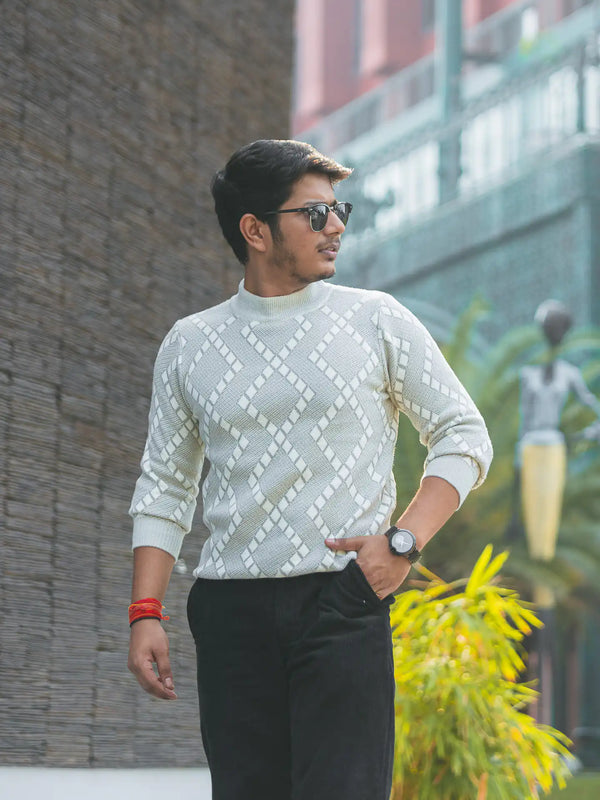 Designer Mock Neck Knitted Sweater
