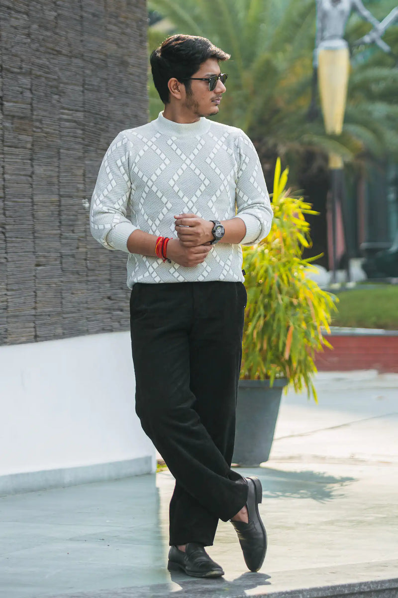 Designer Mock Neck Knitted Sweater