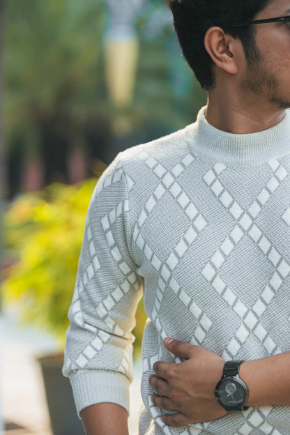 Designer Mock Neck Knitted Sweater