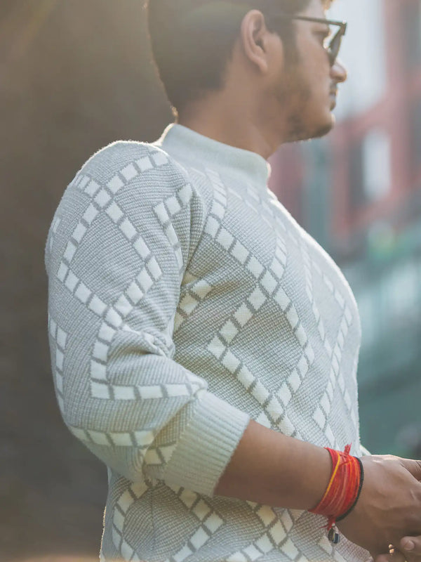 Designer Mock Neck Knitted Sweater