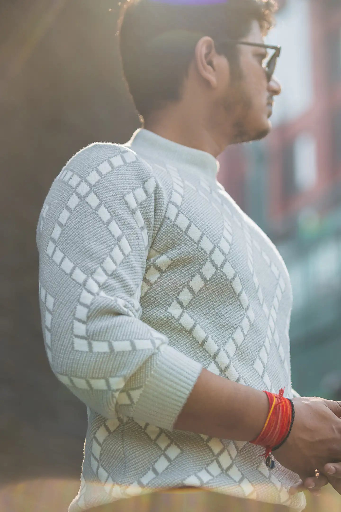 Designer Mock Neck Knitted Sweater