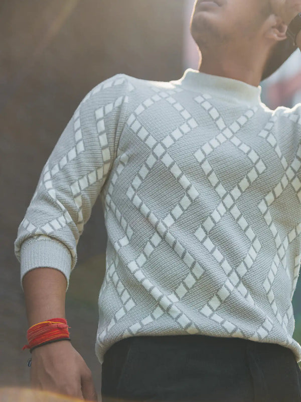 Designer Mock Neck Knitted Sweater