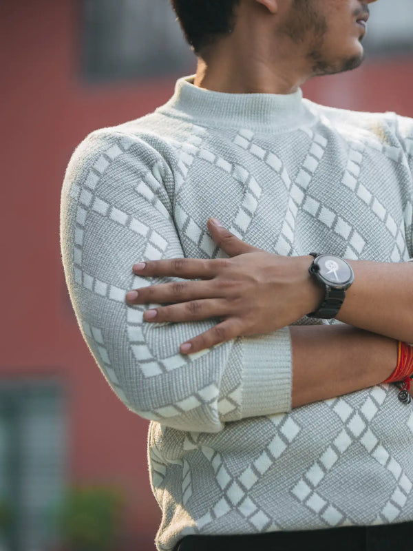 Designer Mock Neck Knitted Sweater