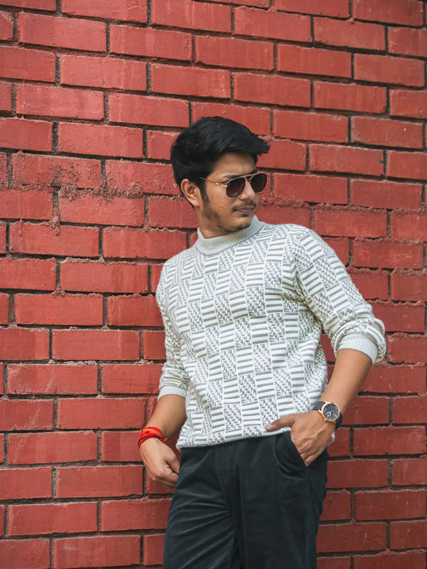 Designer Mock Neck Knitted Sweater