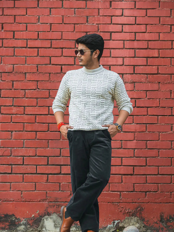 Designer Mock Neck Knitted Sweater