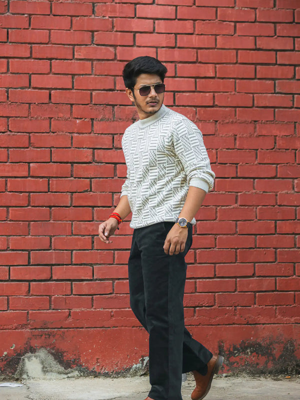 Designer Mock Neck Knitted Sweater