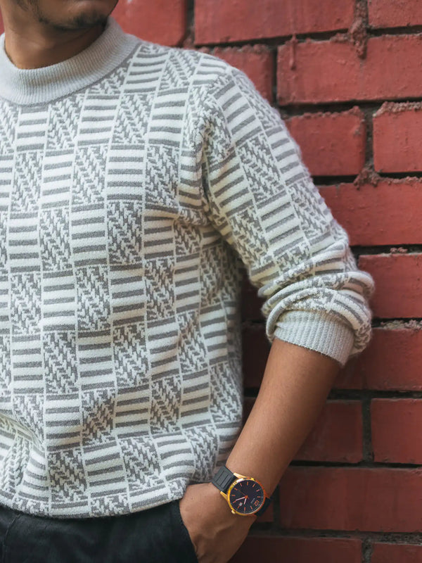 Designer Mock Neck Knitted Sweater