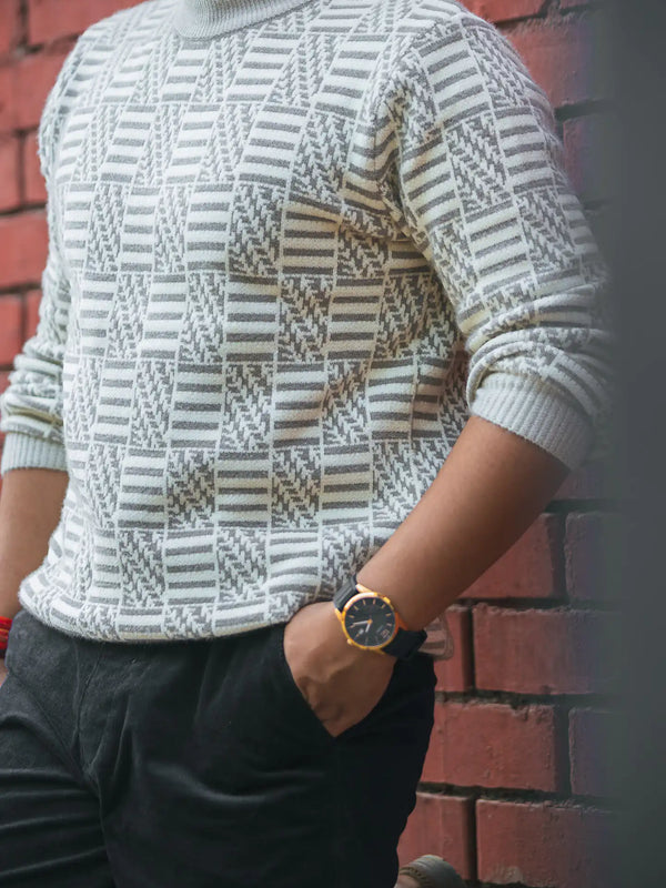Designer Mock Neck Knitted Sweater
