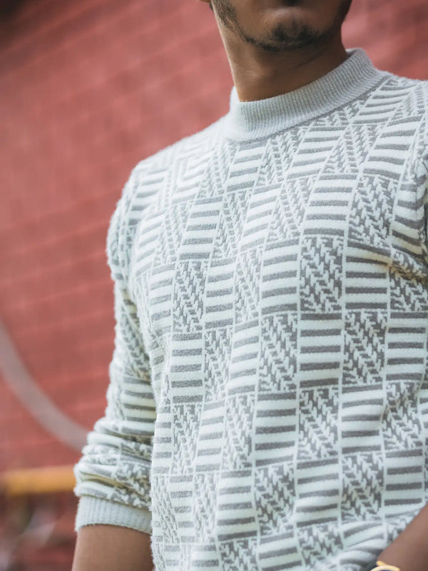 Designer Mock Neck Knitted Sweater