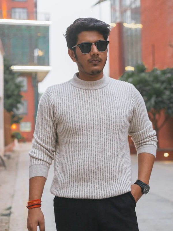 Designer Mock Neck Knitted Sweater