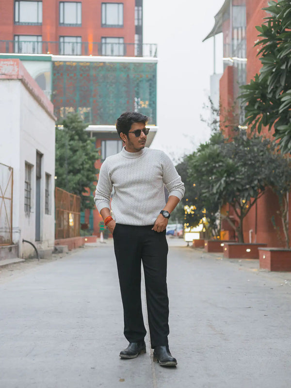Designer Mock Neck Knitted Sweater