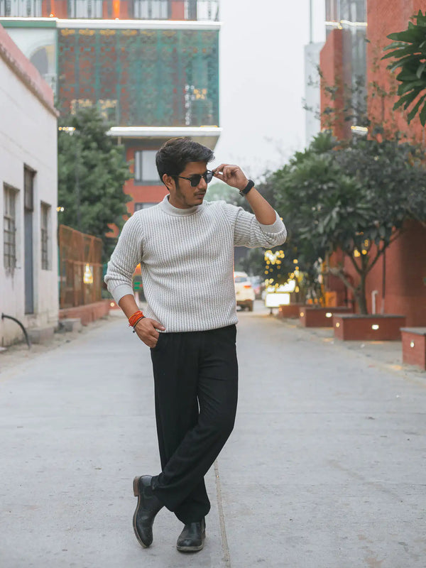 Designer Mock Neck Knitted Sweater