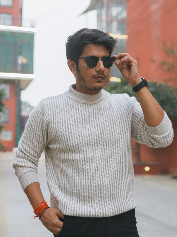 Designer Mock Neck Knitted Sweater