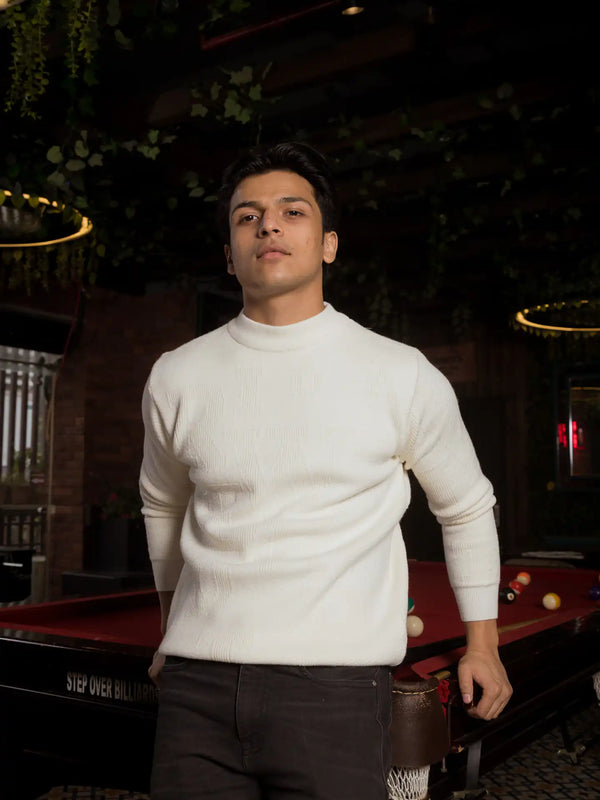 Designer Mock Neck Knitted Sweater