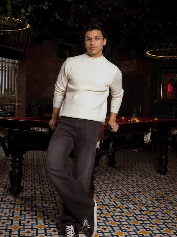 Designer Mock Neck Knitted Sweater