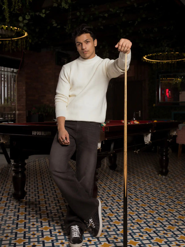 Designer Mock Neck Knitted Sweater