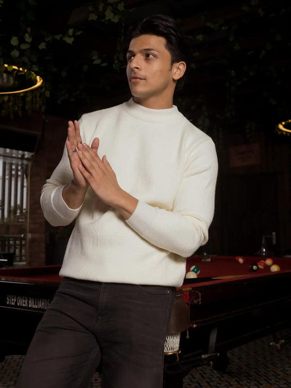 Designer Mock Neck Knitted Sweater