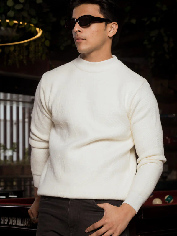 Designer Mock Neck Knitted Sweater