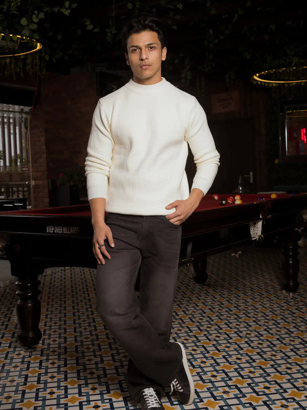 Designer Mock Neck Knitted Sweater