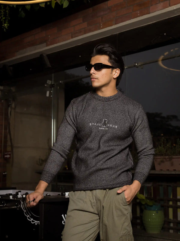 Designer Mock Neck Knitted Sweater