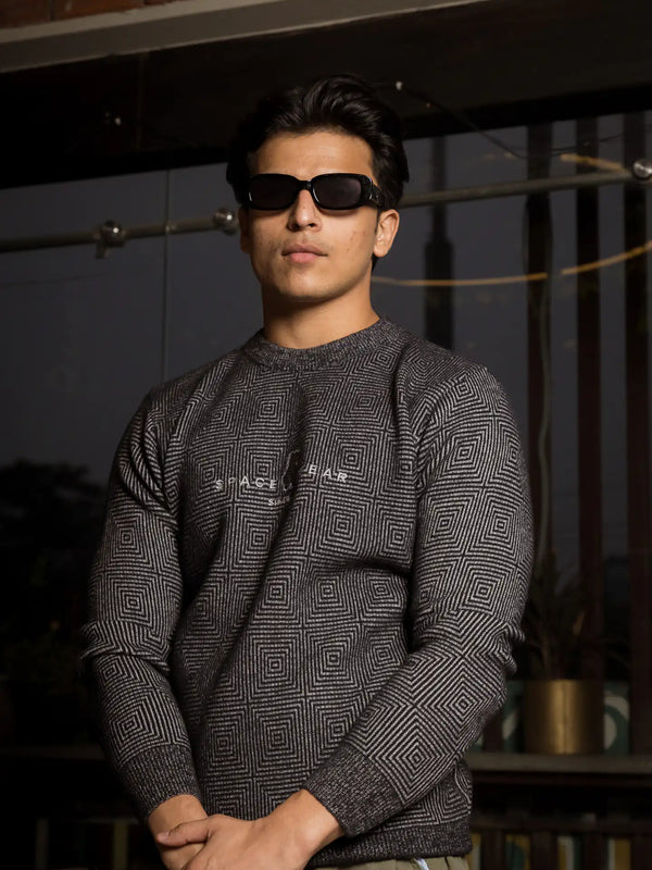 Designer Mock Neck Knitted Sweater
