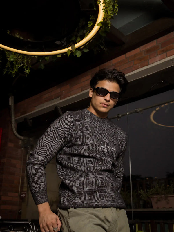 Designer Mock Neck Knitted Sweater