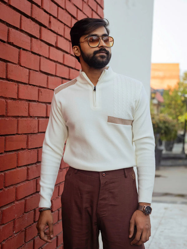 Designer Quarter Zip Knitted Pullover