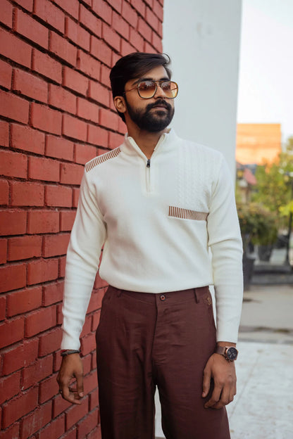 Designer Quarter Zip Knitted Pullover