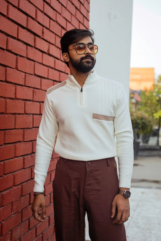 Designer Quarter Zip Knitted Pullover