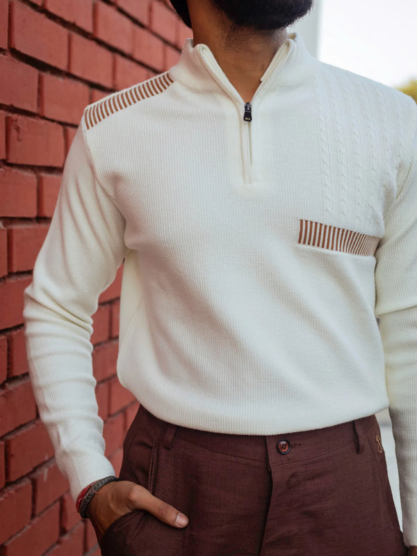 Designer Quarter Zip Knitted Pullover